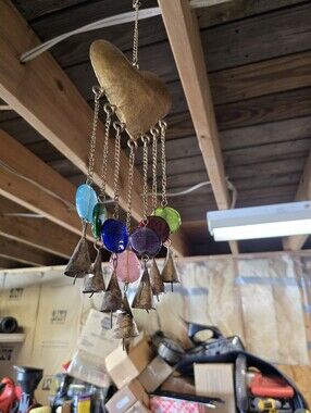 Colorful Glass Bell Wind Chime with Brass Heart